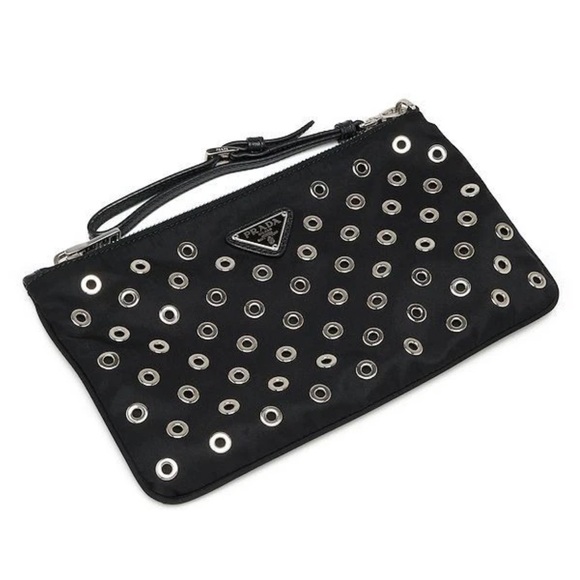 Prada Handbags - Prada Black Wristlet with Silver Eyelets